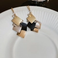 Long geometric tassel earrings in gold, silver and black metal with shiny rhinestones - Black Rhombus Tassel Style / Black