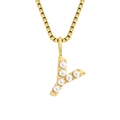 Elegant vintage gold plated titanium steel box chain necklace with white pearl initial Y pendant - Letter Y - Gold