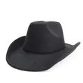 Chapeau de cowboy classique en feutre noir avec bord roulé et couronne fendue pour unisexe - M (57cm) / Noir