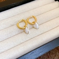 French vintage style heart drop earrings in gold finish with white enamel detail - Ear Clip-Gold-White