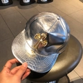 Silver metallic baseball cap with snake skin texture and gold rhinestone cross - Silver-Cross