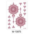 Waterproof dark red henna mandala tattoo sticker with floral geometric patterns - Deep Red Mandala Geometric Pendant (W-1387S)