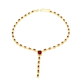 Collana a maglie di bambù dorata con zirconi rossi rettangolari e chiusura a moschettone - Arancione