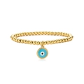 Macro shot of gold-plated beaded bracelet with light blue enamel Evil Eye charm detail - Light Blue