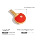 Ciondolo a racchetta da ping pong in acciaio dorato e rosso con un piccolo diamante - Ciondolo Racchetta Ping Pong Rosso Oro in Acciaio Inossidabile (PJ92537)