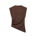 Brown sleeveless top with padded shoulders and asymmetrical ruched hem for women - S / Coffee