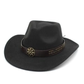 Chapeau de cowboy noir classique avec bandeau en cuir et boucle florale en bronze - M (56-58cm) / Noir