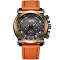 Men's DEDIMA chronograph watch with black gold dial and orange-brown leather strap - Brown Strap Rose Gold Case Black Dial
