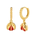 S925 Silberne Marienkäfer-Ohrringe mit roter Emaille-Tropfen-Optik in Gold-Finish - Rot