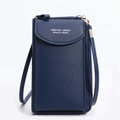Minimalist navy blue crossbody phone bag in textured PU leather with adjustable strap - Dark Blue
