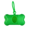 Bright green bone-shaped dog poop bag dispenser with portable plastic hook - Bone Dispenser Bright Green