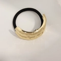 Korean style high elasticity black hair tie with wavy textured golden metal accent - Double Row Pleated Gold