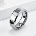 Polished silver stainless steel ring with Freemasonry symbol and blue inlay detail - US 7 / Silver