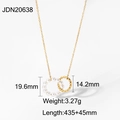 Golden stainless steel necklace featuring a pearl inlay and textured double rings - Double Ring Pearl Necklace