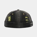 Grijze denim docker pet met vintage wassing en gele gescheurde details voor streetwear - Verstelbaar / Gele Patch Distressed Zwart