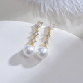 Elegante S925 zilveren lange hangers met witte parels en sprankelende zirkoon - Witte Zirkoon Verguld