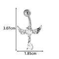 Silver winged heart belly button ring with teardrop zircon, 1.85cm by 3.07cm size - Wings Heart Water Drop - Silver (0198-8#银)