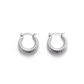 French retro style silver textured croissant hoop earrings in polished stainless steel - Thickened Ribbed Hoop (ER-627)