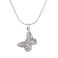 Polished silver butterfly pendant with fine snake chain and radiating textured wings - Steel