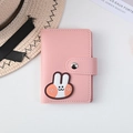 Pink PU card holder with cute 3D bunny patch and secure silver snap button closure - Rabbit