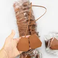 Litchi pattern leather magnetic hat clip for outdoors, caramel brown bag accessory - Neck Hanging Brown