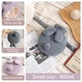 Mini plush rabbit hot water bottle 400ml in purple and grey with round ears and pompom tail - 400ml / Round / Dark Gray