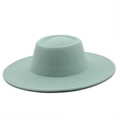 Close-up of mint green wool fedora hat with wide brim and fine stitching detail - M (56-58cm) / Mint Green
