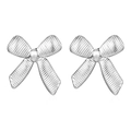 Silver bow-shaped earrings in stainless steel with a fine brushed texture finish - Steel Striped Bow Stud Earrings (MS-523)