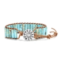 Bracciale bohémien in pelle con pietre imperiali blu cielo e chiusura a girasole - Turchese Sintetico/Bottone Margherita