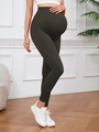 Zwangerschapsyoga legging met hoge taille in donker olijfgroen voor buiksteun en sport - S / Zwart