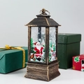 Christmas lantern LED night light with vintage bronze finish and Santa Claus illustration - Bronze Santa