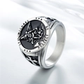 Anillo vintage de San Miguel en acero de titanio con alas de ángel y relieve de cruz - US 9 / Color Acero