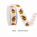 Halloween lint van 16mm met pompoen- en heksenhoedprint op witte ondergrond - 2-Witte Pompoen / 5 Yards/Rol