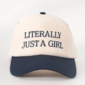 Two-tone baseball cap in cream and navy blue with Literally Just A Girl embroidery - Cream/Navy Blue