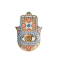 Bandeja de joyas Mano de Fátima rosa y azul con motivo de Ojo y borde dorado - Bandeja Mano de Fátima Amarilla (Estilo D)