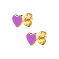 Minimalist S925 silver heart stud earrings with purple enamel finish and gold plating - Purple Gold