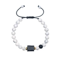 Bracciale regolabile in occhio di tigre e howlite con cordino nero e pietra cubo - Bracciale di Perline Turchese Bianco e Nero Opaco