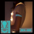 Luminous mandala temporary tattoo JSN-011 with blue glow effect on arm and henna patterns - JSN-011 (Luminous Mandala Lace)