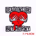 Skeleton hand holding bleeding heart embroidered patch with Dead Inside But Horny text - PE7861CT-DEAD INSIDE BUT HORNY