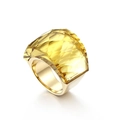 Titanium steel ring with translucent yellow faceted glass crystal in golden finish - Yellow (KR37555-K)