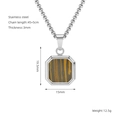 Octagonal stainless steel necklace with tiger eye stone pendant and 45cm square chain - Steel Tiger Eye Pattern