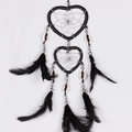 Double heart dreamcatcher in black with feathers, beads and shell for car hanging - 8002E Small-Black