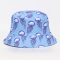 Sombrero de pescador azul claro con estampado de medusas púrpuras para el sol exterior - M (56-58cm) / Medusa Púrpura Azul Claro (#07)