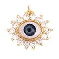 Goldener Evil-Eye-Anhänger mit blauem Zentrum und weißem Zirkonia-Besatz - M86-C5 Auge Eingesetzter Runder Stil / Blaugrau