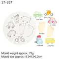 White silicone mold with school bus car and baby footprint cavities for cake toppers - 2# Multi-Pattern Vehicles / Gray
