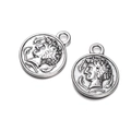 Macro shot of two round antique silver coin pendants with embossed classical portraits - Round 1 Medium 10.5g / 4 Pieces Per Pack