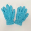 Detail of light blue plush gloves with thick fuzzy texture and elastic ribbed cuffs - One Size / Lake Blue
