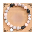 Pink natural stone and lava rock beaded bracelet with a silver heart on a gift card - Volcanic Stone + Sister in Law Card