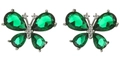Sparkling butterfly earrings with pear-cut emerald green stones in silver setting - White Gold Plated Green Stone