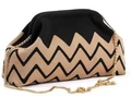 Borsa a nuvola in maglia con motivo a onde nere e catena dorata in colore beige - Borsa a mano in maglia / Modello a denti di sega nero e crema
